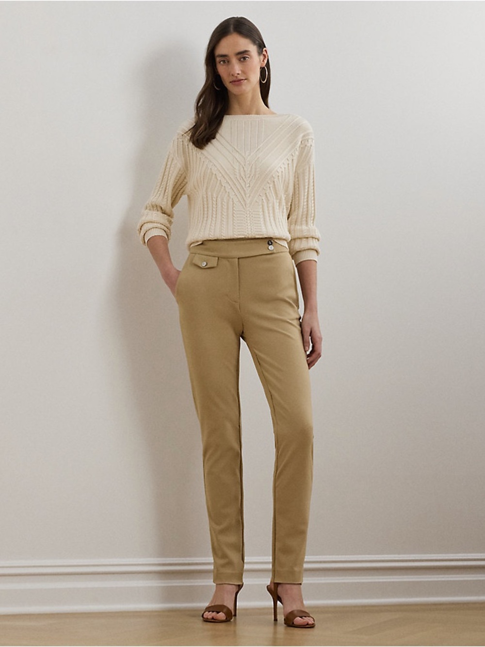 Lauren Ralph Lauren Women’s Ponte Ankle Trouser Birch Tan XL